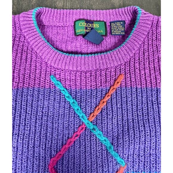 Vtg Colours By Alexander Julian HAND INTARSIA Knit Sweater Women's M Wool Blend - Picture 7 of 10